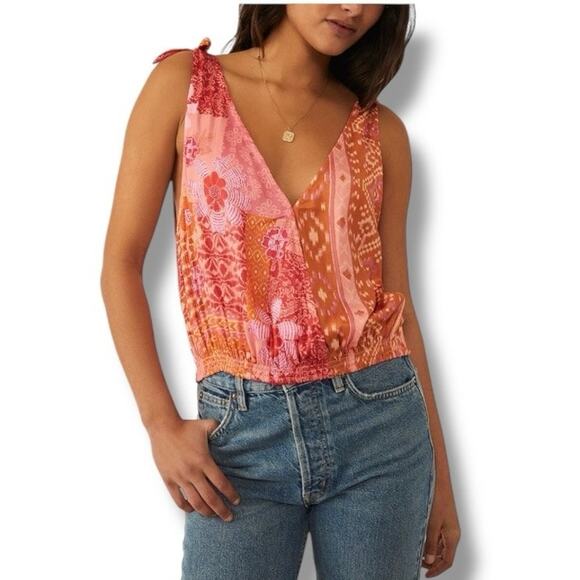 Free People Tied To You Tank Top in Lemonade color combo NEW - Picture 6 of 9